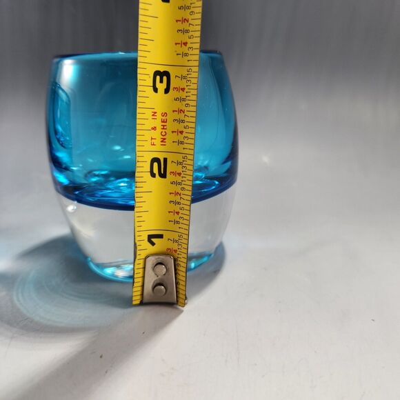 NEW Crate & Barrel Thick Turquoise Votive Holders Set 2 Clear Glass Base Poland - Picture 5 of 7